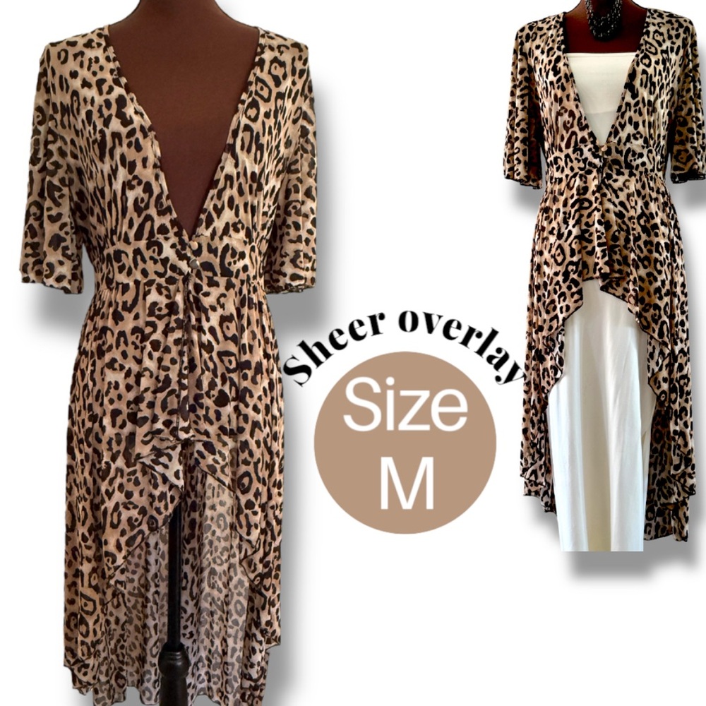 Women’s Dress, Leopard Cheetah Animal Print Sheer Overlay, Lace, Bell Sleeves,